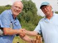Nigel Barrow (L) receives trophy from RO Martin Crysell - Marblehead GAMES 5 event and Halfpenny Trophy at Abbey Meads © Roger Stollery