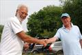 Barrie Martin (L) receives runner-up prize from RO Martin Crysell - Marblehead GAMES 5 event and Halfpenny Trophy at Abbey Meads © Roger Stollery