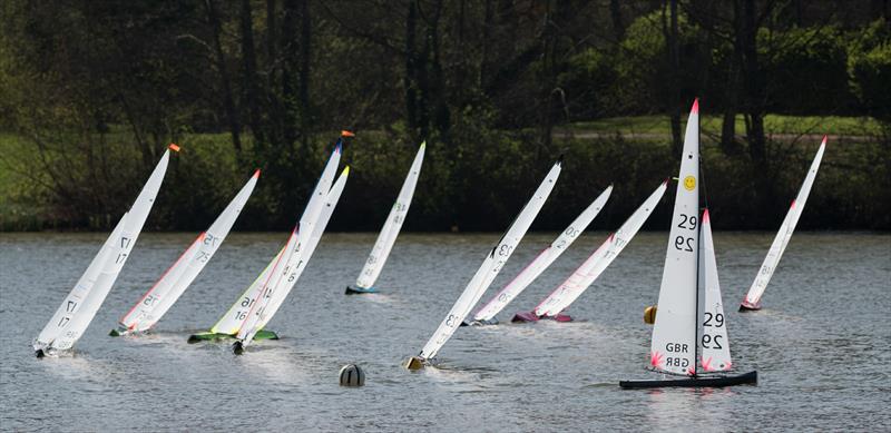 A heat approaching the windward spreader mark during the Marblehead Ranking Event 1 at Woking photo copyright Jenifer Bunnett taken at Radio Sailing Woking and featuring the Marblehead class