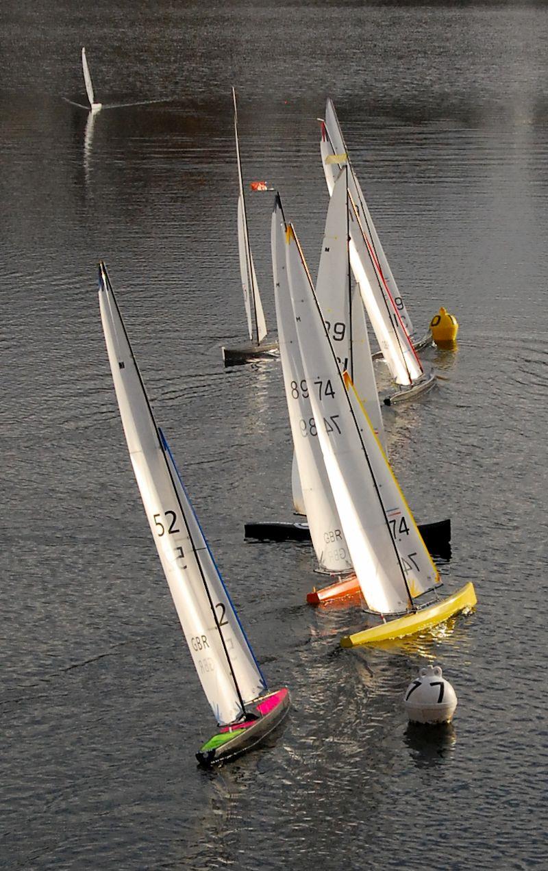 Start line antics in the Marblehead Brass Monkey and GAMES 11 event at Abbey Meads Lake photo copyright GMYC taken at Guildford Model Yacht Club and featuring the Marblehead class