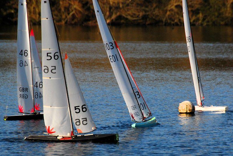 David Adam 36 rounding the windward mark first with Barrie Martin 103 following - Stan Cleal Trophy contested at GAMES 12 Marblehead Open at Three Rivers photo copyright John Male taken at Three Rivers Radio Yachting Club and featuring the Marblehead class