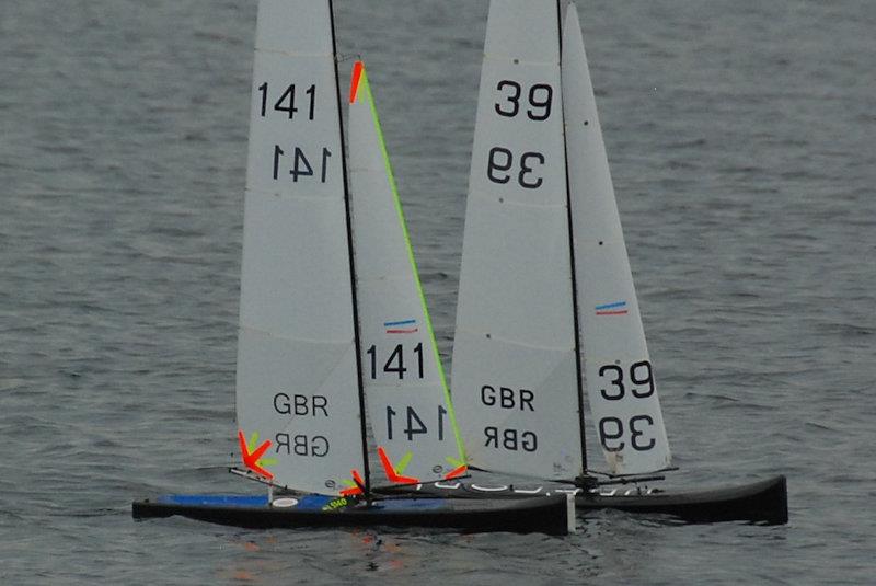 Rob Vice and Peter Stollery having a really good tussle - Marblehead GAMES 7 at Littleton with Guildford MYC photo copyright Roger Stollery taken at Guildford Model Yacht Club and featuring the Marblehead class