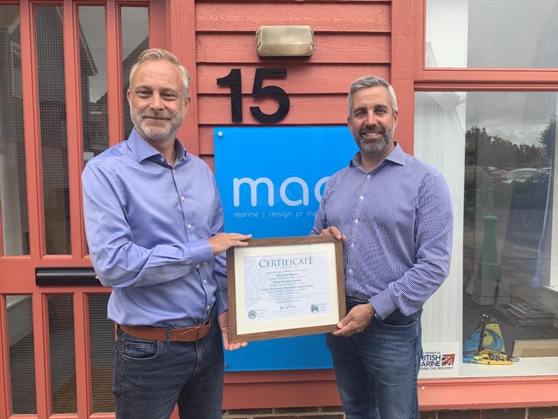 Mike Shepherd (right) accepting MAA's certificate from Stanbury Chameleon's Patrick Crosley photo copyright MAA taken at  and featuring the Marine Industry class