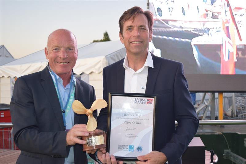 Spirit Yachts MD Nigel Stuart (right) with Mike Golding OBE photo copyright Helen Porter taken at  and featuring the Marine Industry class