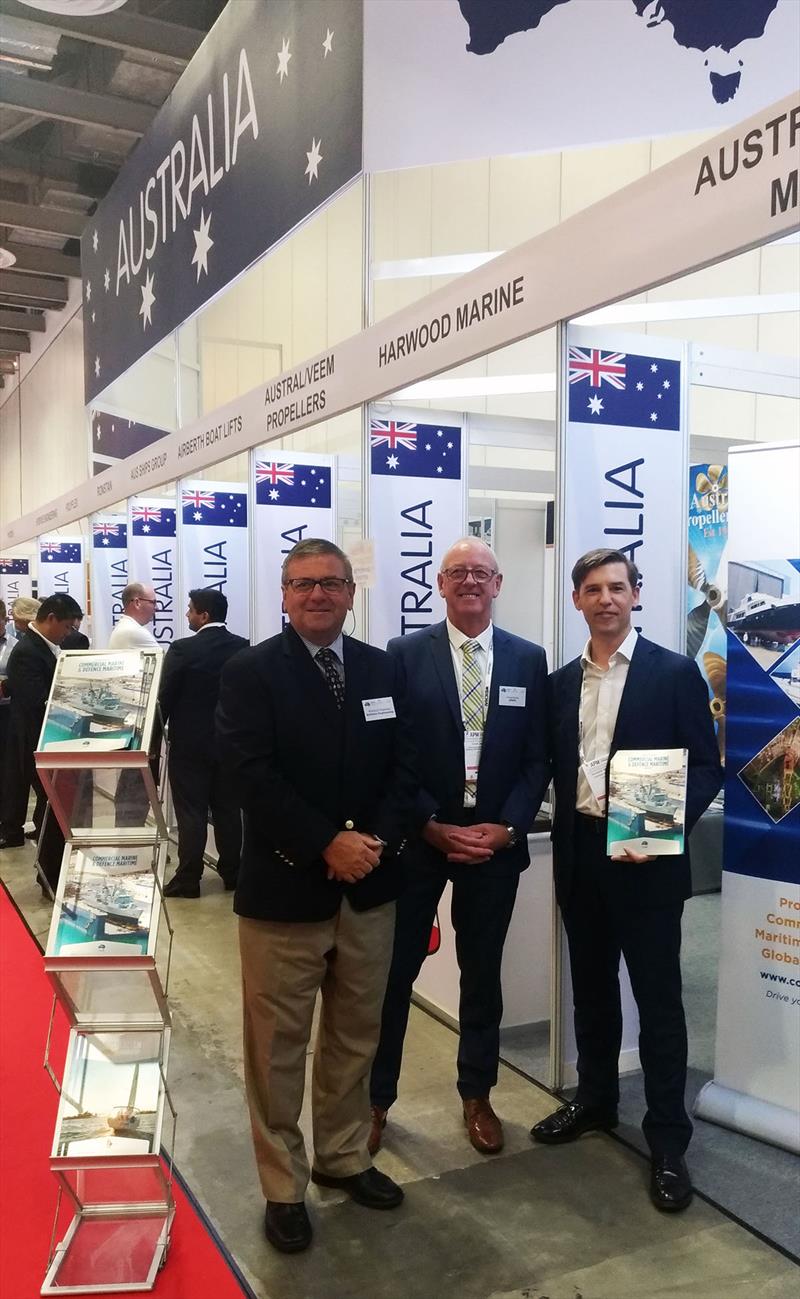Singapore Trade Commissioner Taliessin Reaburn, AIMEX Group President Richard Chapman and CEO AIMEX Group Doug Jarvis launching the ACMG Directory at APM photo copyright Lisa Keleher taken at  and featuring the Marine Industry class