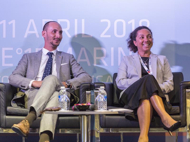 Justin Hofman, Angela Pennefather (EYOS Expeditions). APSC 2018 photo copyright Guy Nowell taken at ONE15 Marina Club and featuring the Marine Industry class