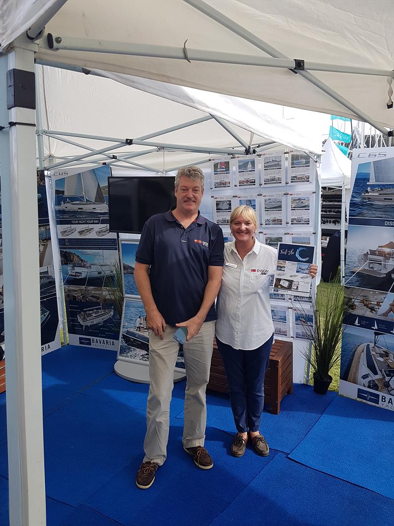 Kate Douglas and Andy Howden from Ensign Ship Brokers  - Club Marine Pittwater Sail Expo 2018 photo copyright Peter Rendle taken at Royal Prince Alfred Yacht Club and featuring the Marine Industry class