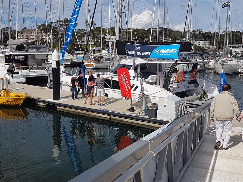 Multihull Central's  Seawind 1190 - Club Marine Pittwater Sail Expo 2018 photo copyright Peter Rendle taken at Royal Prince Alfred Yacht Club and featuring the Marine Industry class