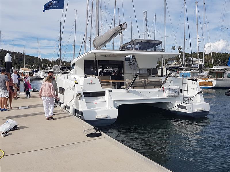 Multihull Solutions displayed the Fountaine Pajot Lucia 40 - Club Marine Pittwater Sail Expo 2018 photo copyright Peter Rendle taken at Royal Prince Alfred Yacht Club and featuring the Marine Industry class