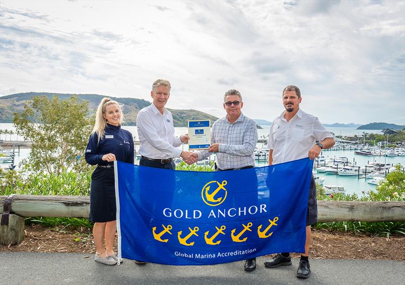L to R - Marina Assistant Manager Ashleigh Cutt, MIA EO Colin Bransgrove, General Manager Retail, Activities and Marina David Boyd and Marina Manager Scott Hornstra at Gold Anchor Presentation  photo copyright Mel Smith taken at  and featuring the Marine Industry class