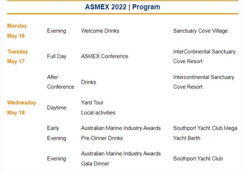 ASMEX 2022 program - photo © AIMEX
