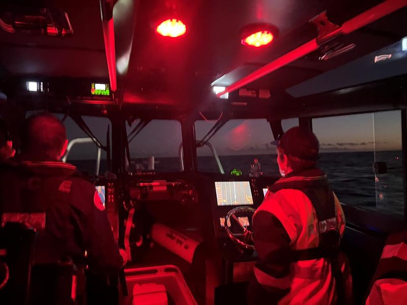 Newcastle 30 completes an evening rescue mission in August photo copyright Marine Rescue NSW taken at  and featuring the Marine Industry class