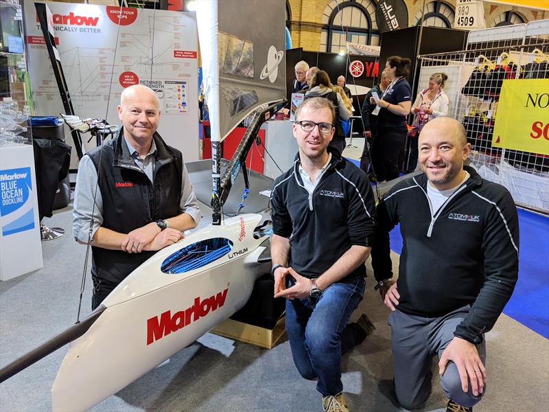 (l-r) David Mossman, Matt Ponsford and Phil Oligario with the Atomik Lithium Moth at the RYA Dinghy Show 2019 photo copyright Mark Jardine taken at RYA Dinghy Show and featuring the  class