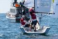 Skipper Justin Callahan with Oliver Lloyd and Harrison Strom on day 1 of the 58th Governors Cup International Youth Match Racing Championship © Tom Walker