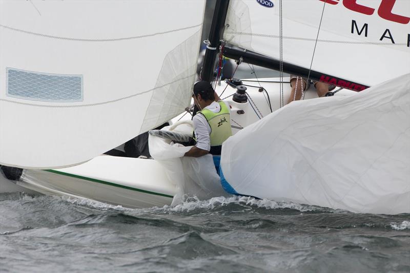 Kite problems cost Price one match in the petit final at the Musto International Youth Match Racing Championship photo copyright Andrea Francolini taken at Cruising Yacht Club of Australia and featuring the Match Racing class