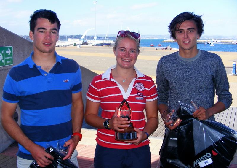2014 RYA Youth Match Racing Champions (l ro r) Tim Gratton, Annabel Vose, Matt Wallis photo copyright Nigel Vick taken at Weymouth & Portland Sailing Academy and featuring the Match Racing class