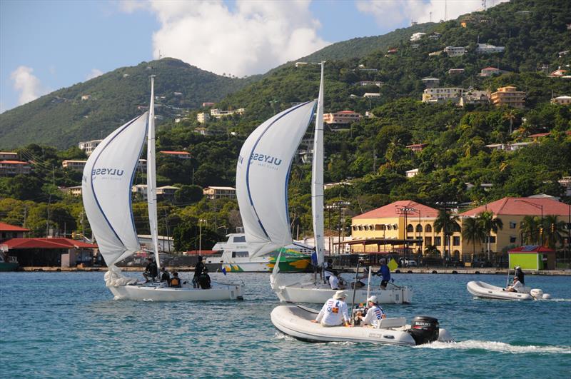 Ideal and scenic conditions in the Charlotte Amalie Harbor for the world-class match-racing in the Carlos Aguilar Match Race photo copyright Dean Barnes taken at St. Thomas Yacht Club and featuring the Match Racing class