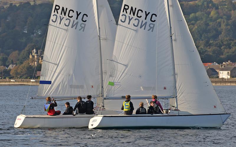Glasgow University (Louis Sisk, with Jacob Sim, Andrei Ligena, Griogair Macfarlane) at the Ceilidh Cup and Scottish Student Sailing Match Racing Championship photo copyright Neill Ross / www.neillrossphoto.co.uk taken at Royal Northern & Clyde Yacht Club and featuring the Match Racing class