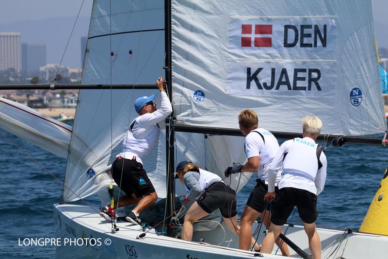 Emil Kjaer with crew Mads Poder Witzke, Bastian Baech Sorensen, Ellen Schouw Nielsen (DEN) on day 1 of the Youth Match Racing Worlds 2021 photo copyright Mary Longpre / Longpre Photos taken at Balboa Yacht Club and featuring the Match Racing class