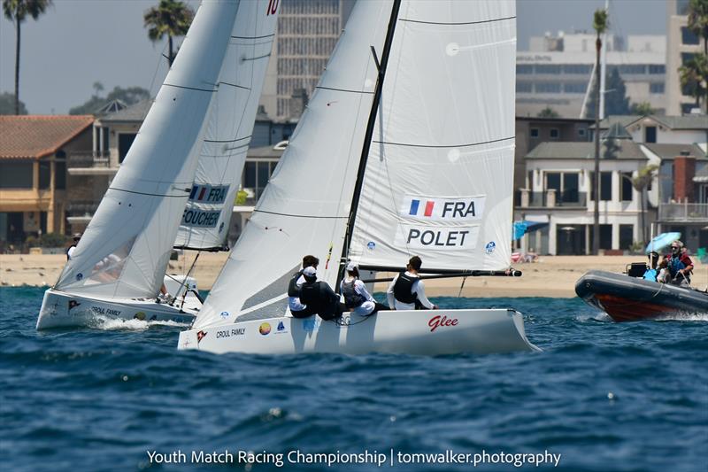 Thimote Polet with Gaultier Tallieu, Emilien Pierre Jean Polaert, Kenza Marie Valentine Coutard (FRA) and Tom Foucher, Tangi Le Goff,  Edouard Champault, Thea Khelif (FRA) on day 1 of the Youth Match Racing Worlds 2021 photo copyright Tom Walker / www.tomwalker.photography taken at Balboa Yacht Club and featuring the Match Racing class