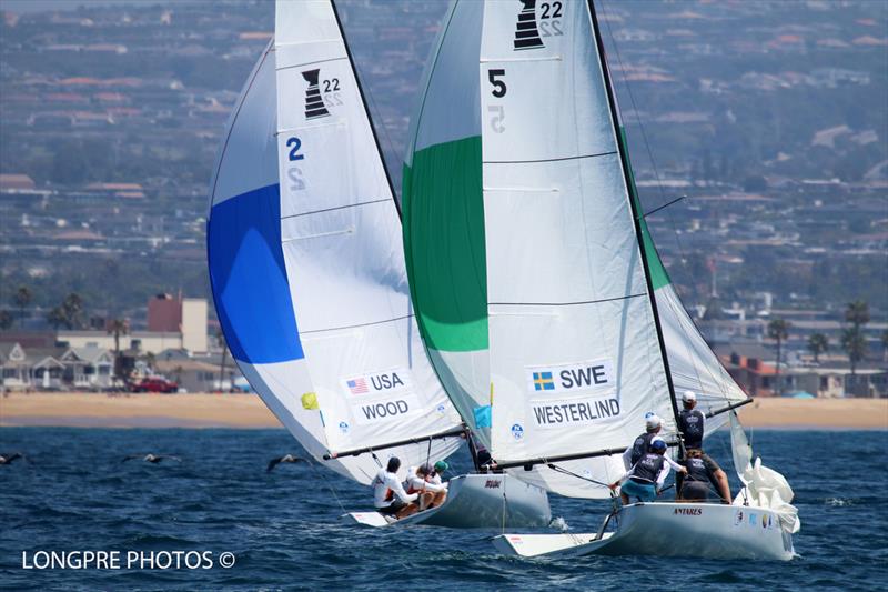 David Wood with Max Mayol, Daniel Pegg, Marbella Marlo (USA) and Marius Westerlind with Hugo Westberg, Carl Horfelt, Josefin Akesson (SWE) on day 1 of the Youth Match Racing Worlds 2021 photo copyright Mary Longpre / Longpre Photos taken at Balboa Yacht Club and featuring the Match Racing class