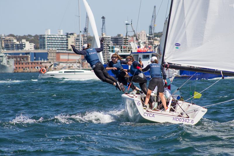 RPAYC victory swim - 2018 Hardy Cup Sydney International Match Racing Regatta - photo © Darcie C Photography