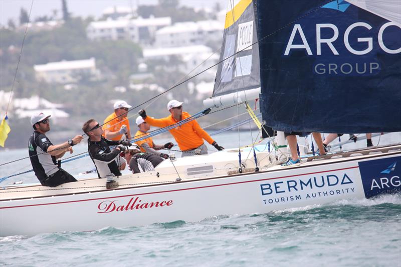 Chris Poole (black shirts) and Johnie Berntsson sail side-by-side to a leeward mark - 2018 Argo Group Gold Cup - Day 2 photo copyright Charles Anderson / RBYC taken at Royal Bermuda Yacht Club and featuring the Match Racing class