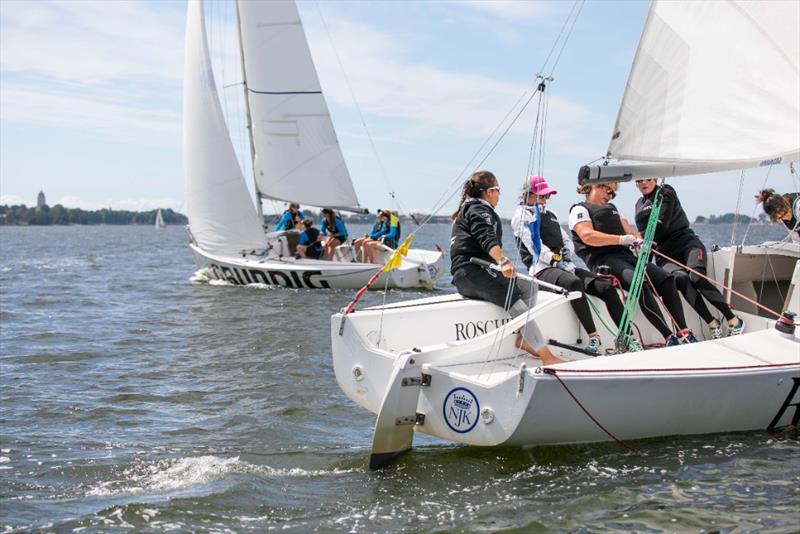 Celia Willison has the lead over Pauline Courtois on day 1 of the Helsinki Women's Match photo copyright Sebastian Mardones / Studio Finchi taken at  and featuring the Match Racing class