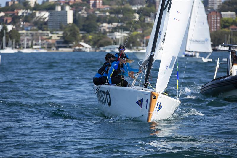 Celia Willison and her team from Royal New Zealand Yacht Squadron in action during Day 1 of the Australian Women's Match Racing Championship photo copyright Hamish Hardy (CYCA Media Team) taken at Cruising Yacht Club of Australia and featuring the Match Racing class