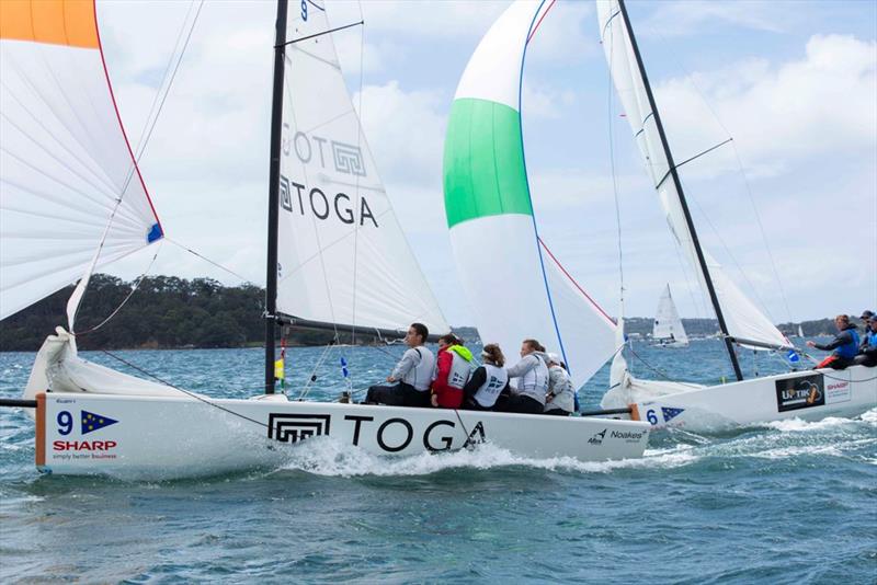 A close finish between RSYS's Charlotte Griffin and RPAYC's Niall Powers photo copyright Hamish Hardy / CYCA taken at Cruising Yacht Club of Australia and featuring the Match Racing class