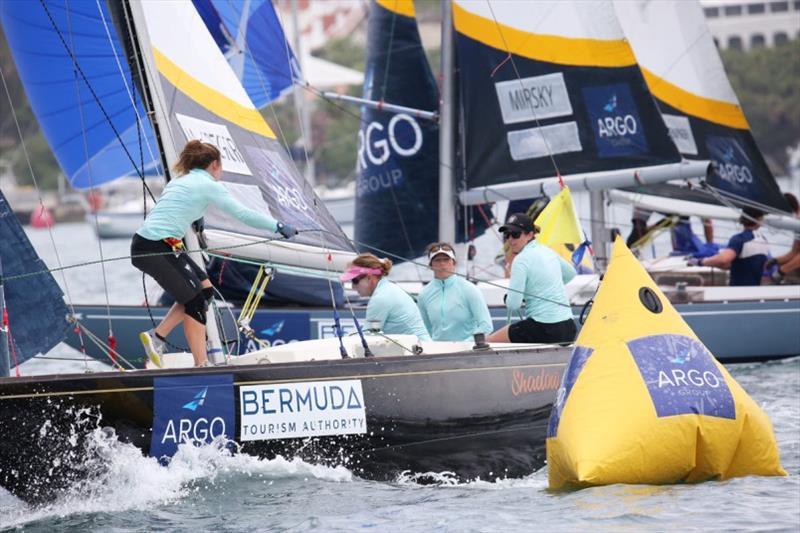Lucy Macgregor (second from right), the women's world No. 6-ranked match racer, returns to the Argo Group Gold Cup hoping to improve on her fourth-place finish in 2018 photo copyright Charles Anderson taken at Royal Bermuda Yacht Club and featuring the Match Racing class