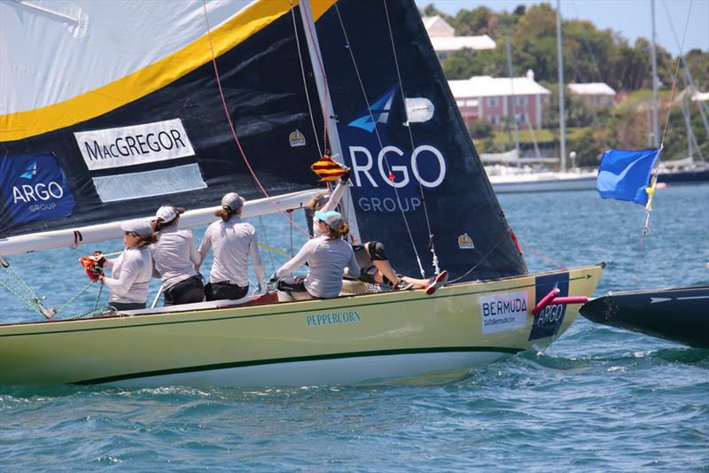 Foul!` screams Lucy Macgregor's crew in their pivotal match against Pauline Courtois in the repechage round of the Argo Group Gold Cup  photo copyright Charles Anderson taken at Royal Bermuda Yacht Club and featuring the Match Racing class
