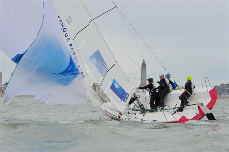Team Marie struggling a little to find their footing in the breeze on day 1 of the Normandie Match Cup (WIM Series ) photo copyright Patrick Deroualle taken at  and featuring the Match Racing class