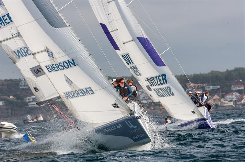 Match in Pink by Normandy Elite Team racing during the first day of competition Lysekil Women's Match 2019 photo copyright Dan Ljungsvik taken at  and featuring the Match Racing class