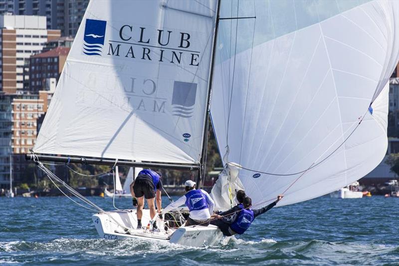 Hodgson and team lead the fleet on Day 1 of the Australian Youth Match Racing Championship at the CYCA photo copyright Andrea Francolini taken at Cruising Yacht Club of Australia and featuring the Match Racing class