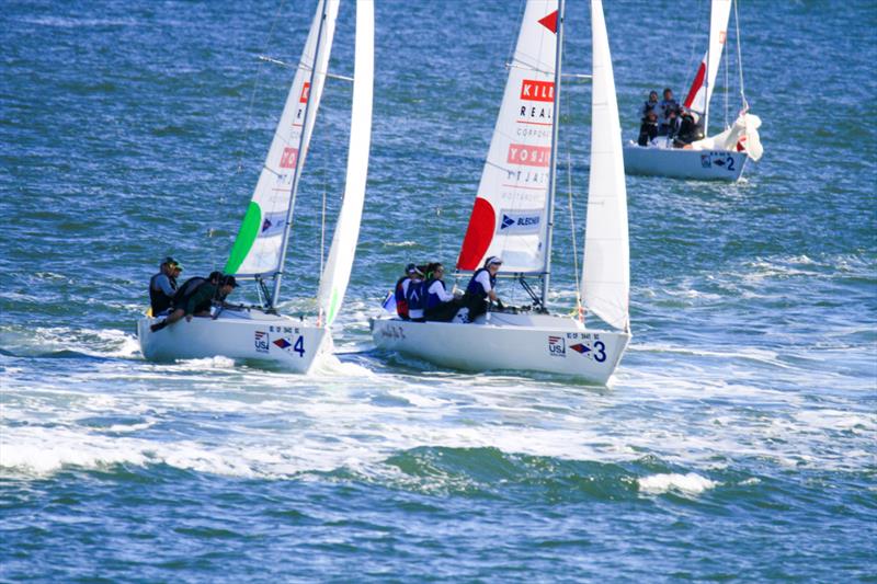 Pearson Potts (left, boat #4) battles Allie Blecher in Flight 1 of the 2019 USMRC photo copyright Chris Ray taken at St. Francis Yacht Club and featuring the Match Racing class