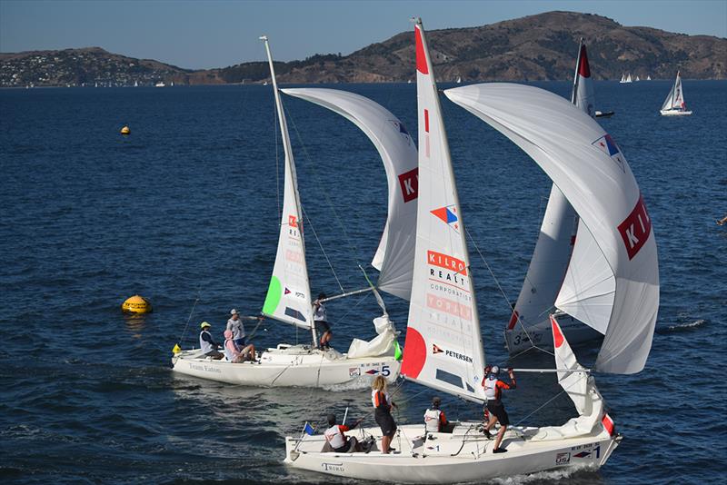 Pearson Potts, Jeffrey Petersen and Chris Nesbitt during Day 2 of the 52nd USMRC photo copyright Scott Armstrong/St. Francis Yacht Club taken at St. Francis Yacht Club and featuring the Match Racing class