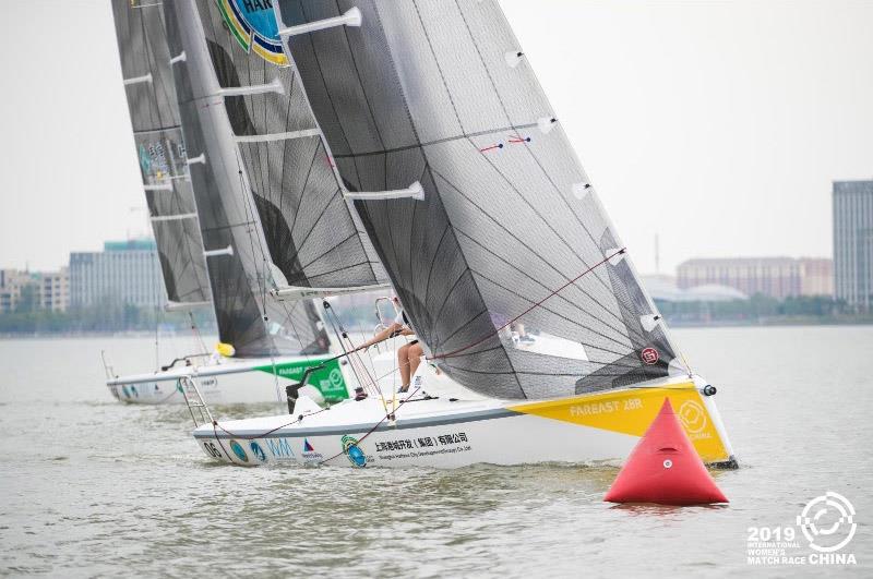 Teams practicing on Dishui Lake in Shanghai prior to the 2019 China International Women's Match Race photo copyright CIWMR 2019 taken at  and featuring the Match Racing class