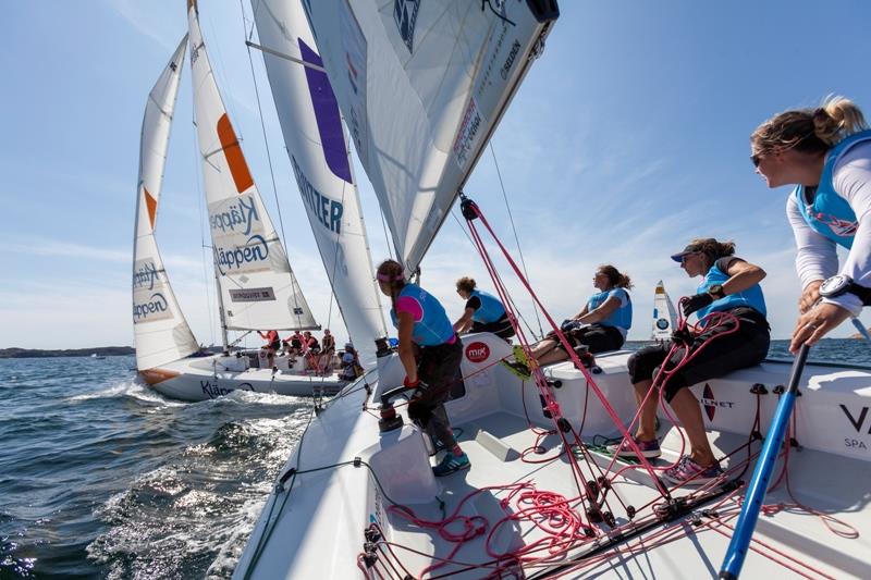 Team Bergqvist roll tacking their way to an undefeated day - 2019 China International Women's Match Race, day 2 photo copyright CIWMR 2019 taken at  and featuring the Match Racing class