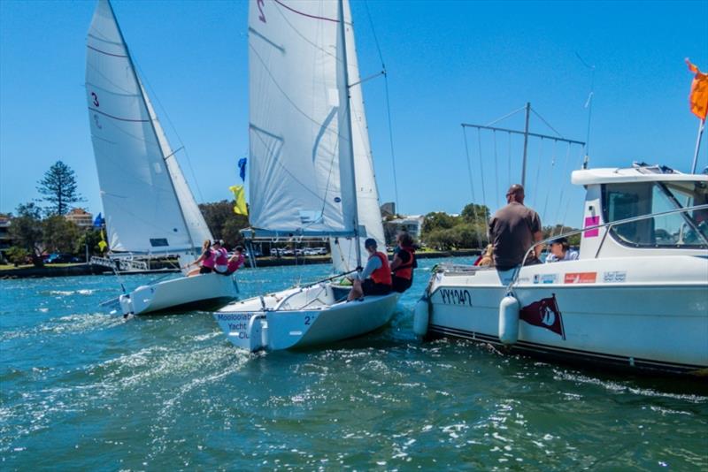 A close start with MYC teams Danielle Kennedy (right) and Sarah Johnson (left) - Australian Women's Match Racing Championship - photo © Kerry Lorimer