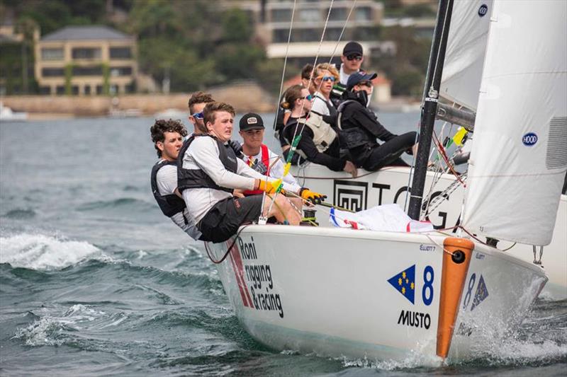 Frankie Dair from (USA) currently leads the regatta at the end of Day 1, tied with Nick Egnot-Johnson (NZL) and Finn Tapper (AUS) - Musto International Youth Match Racing Regatta 2019 - photo © CYCA / Hamish Hardy