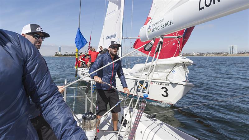 Stars   Stripes Helmsman Taylor Canfield (USA) - World Match Racing Tour, Congressional Cup photo copyright Ian Roman taken at Long Beach Yacht Club and featuring the Match Racing class