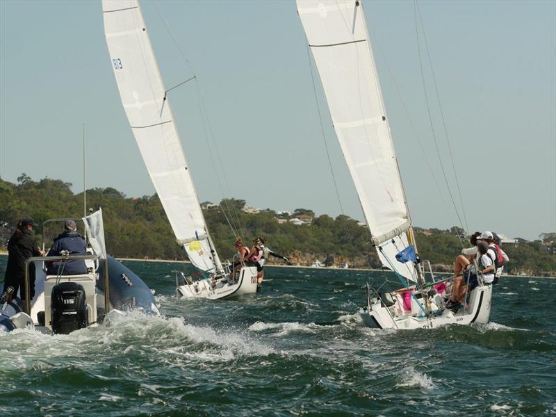 Match racing at the JESS Match Cup photo copyright Tom Hodge taken at Royal Freshwater Bay Yacht Club and featuring the Match Racing class