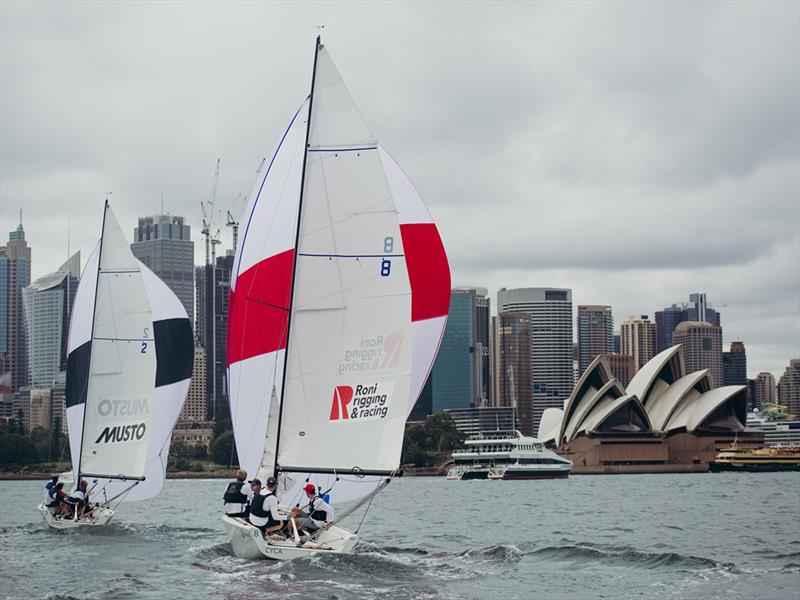 Price leads Egnot-Johnson in the Hardy Cup Finals photo copyright Darcie Collington Photography taken at Royal Sydney Yacht Squadron and featuring the Match Racing class