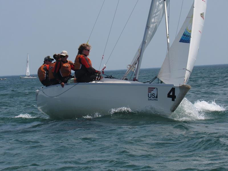 Jeffrey Petersen, Max Brennan, Reade Decker, and Samantha Hemmans at 2021 U.S. Youth Match Racing Championship photo copyright Holly Huston taken at Rochester Yacht Club and featuring the Match Racing class