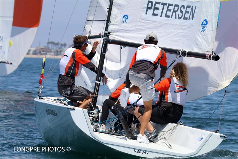 Jeffrey Petersen with Max Brennan, Scott Mais, Samantha Hemans (USA) - Youth Match Racing Worlds 2021  photo copyright Mary Longpre, Longpre Photos taken at Balboa Yacht Club and featuring the Match Racing class