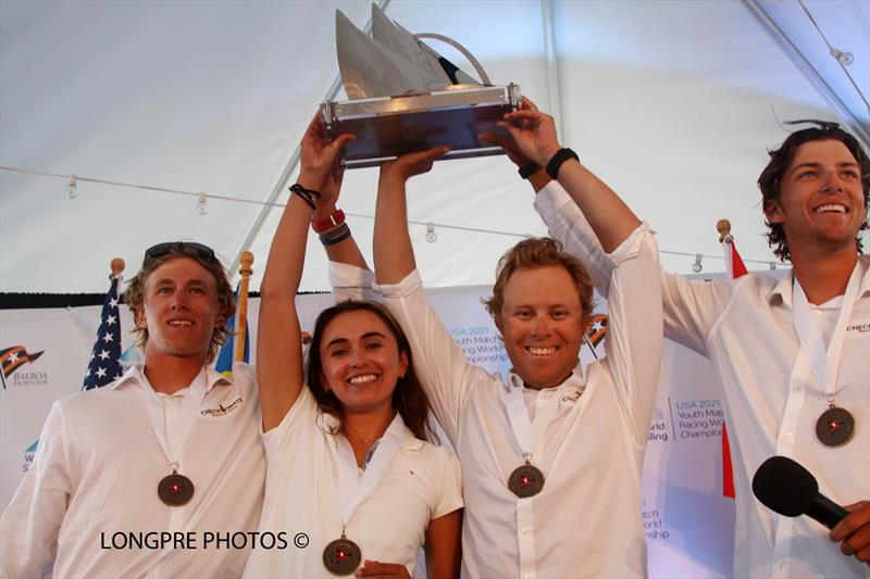 Team Wood: Daniel Pegg, Marbella Marlo, Max Mayol, David Wood (USA) - Youth Match Racing Worlds 2021 photo copyright Mary Longpre, Longpre Photos taken at Balboa Yacht Club and featuring the Match Racing class