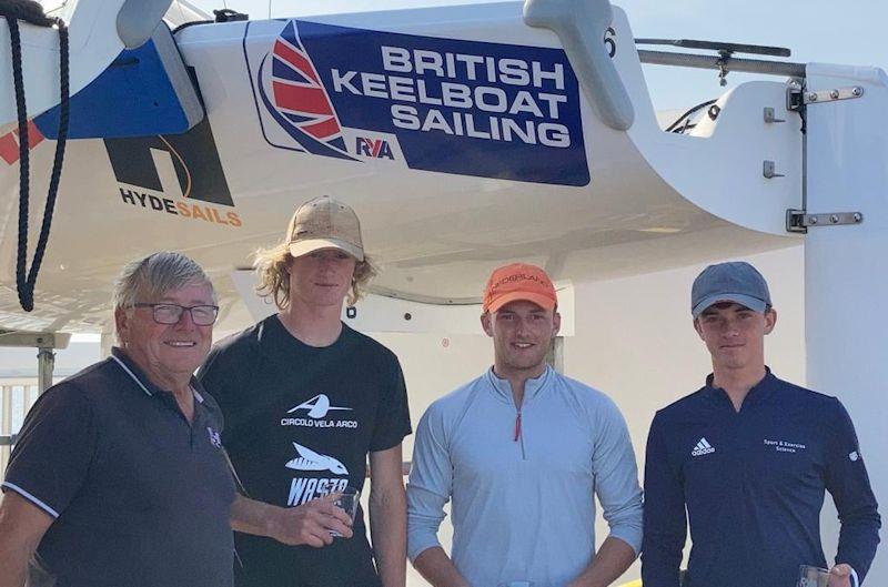 (L-R) Peter Aitken from RYA British Keelboat Sailing with Will Heathcote, Alex Colquitt, Hayden Sewell who won the Harken RYA Youth Match Racing Championship - photo © Georgina Hand