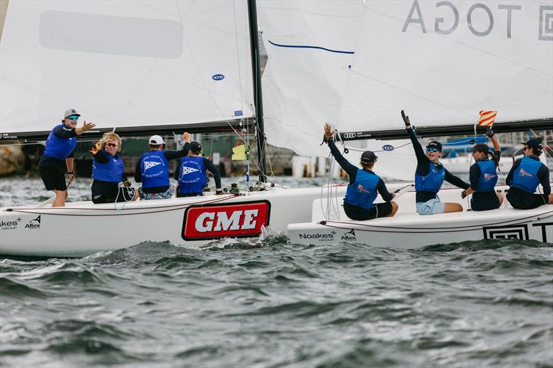 Will Sargent (CYCA) and D'Arcy Kemp (RPAYC) caught in an exciting duel during the 2023 Hardy Cup - photo © Darcie Collington