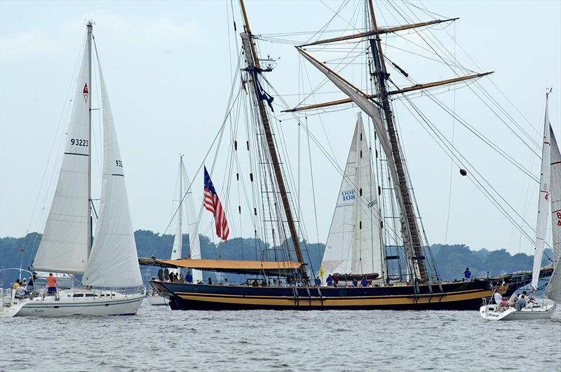 The Pride of Baltimore, a 105 ft. schooner, at the Annapolis start of the 2014 Governors Cup Yacht Race heading for St. Mary's College of Maryland - photo © Spinsheet Magazine